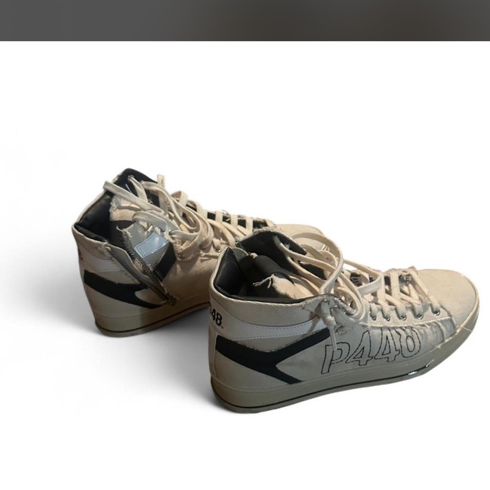 P448 Women's High-Top Sneakers in Beige with Black Accents